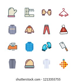 cloth icon set. vector set about towel, mitten, jeans and butcher icons set.