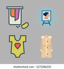 cloth icon set. vector set about jacket, canvas, towel and baby clothes icons set.