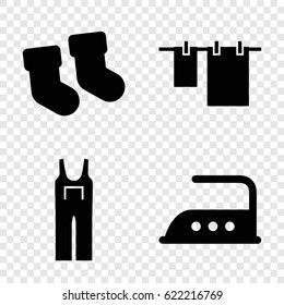 Cloth icons set. set of 4 cloth filled icons such as baby socks, cloth hanging, iron