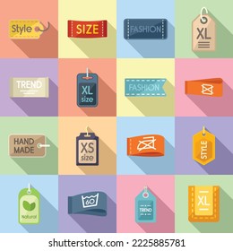 Cloth label icons set flat vector. Fabric tag. Fashion stitch