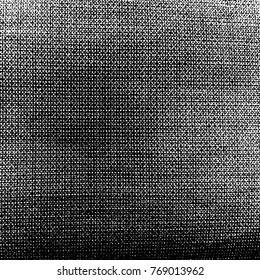 Cloth linen sack backdrop. Distress thread used texture. Grunge rough dirty background. Shabby black cotton cover. Overlay aged grainy messy template. Empty aging design element. EPS10 vector.