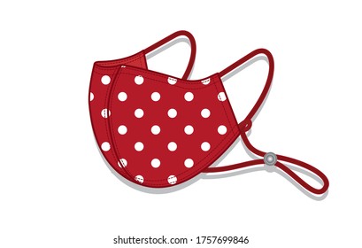 Cloth mask to cover the virus, Covid 19 Red Strawberry and white polka dots. Hand made from natural cotton. Face mask cute.