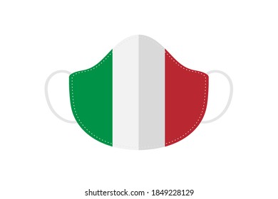 Cloth mask, medical mask with italian flag. Coronavirus protection measure.