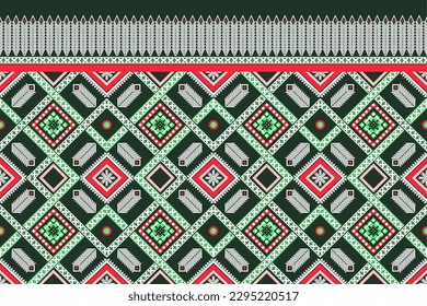 cloth pattern background Made from geometric shapes connected together, green, red, black for making book covers handkerchiefs curtains tablecloths shirts skirts bags socks pillow cases, bed sheets.