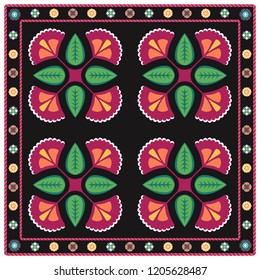 Cloth pattern design of lotus leaves and floral frame.