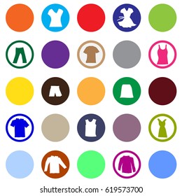 Cloth Pattern with Garments in Circle Labels. Promotion Background. Vector Illustration