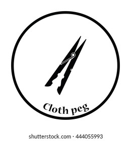 Cloth peg icon. Thin circle design. Vector illustration.