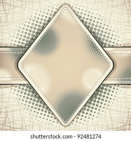 Fondo de estilo retro de tela con etiqueta y patrones, ilustración vectorial.