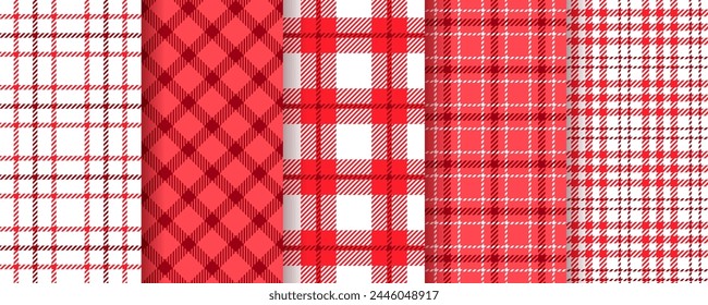 Cloth seamless pattern. Tablecloth red background. Vichy gingham texture. Set checkered kitchen prints. Picnic retro plaid backdrops. Lumberjack tartan wallpaper. Vector illustration. Table textile.