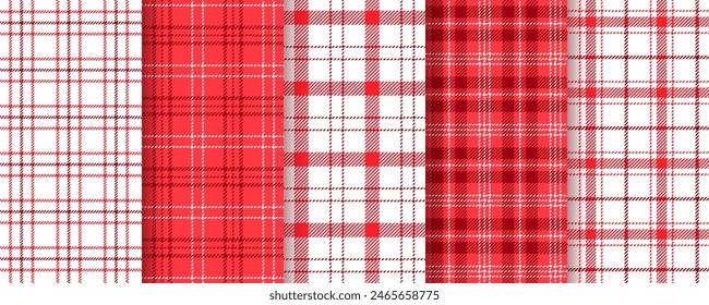 Cloth seamless pattern. Tablecloth red background. Checkered gingham prints. Set Vichy kitchen textures. Picnic retro plaid backdrops. Lumberjack tartan wallpaper. Vector illustration. Table textile.