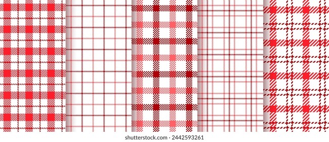 Cloth seamless pattern. Vichy red white background. Set tartan checkered prints. Picnic plaid tablecloth. Buffalo table texture. Kitchen napkin backdrop. Gingham cloth textile. Vector illustration