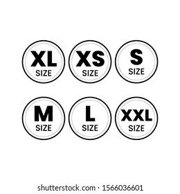 Cloth sizes set. Size clothing t-shirt for labels. Apparel sizes logo or icon. Eps10 vector illustration.
