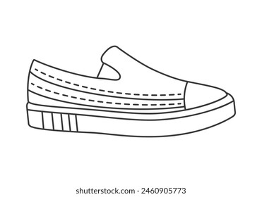 Cloth sports shoes with rubber sole and toe, stroke pattern line icon vector illustration