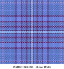 Tejido de tela a cuadros sin costuras, tela de tartán de Vector graph. Textura de patrón de fondo a cuadros de aislamiento en la paleta de colores azul y rosa.