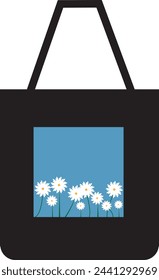 Cloth tote bag with handle. template of black and white cotton eco bag.