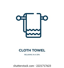 Icono de toalla de tela. Ilustración vectorial lineal de relajación en una colección de spa. Vector de icono de toalla de tela de contorno. Símbolo de línea delgada para uso en aplicaciones web y móviles, logotipo, medios impresos.