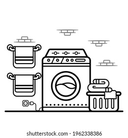 Cloth Washing Machine and Towel Coloring Book Vector Illustration