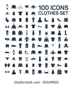 Clothes 100 icon set on white background