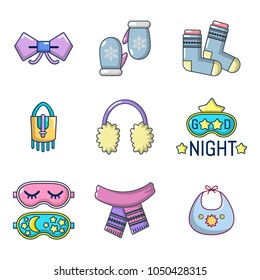 Clothes accesories icon set. Cartoon set of clothes accesories vector icons for web design isolated on white background