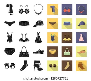 Clothes and accessories black,flat icons in set collection for design. Shoes and decoration vector symbol stock web illustration.