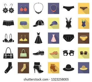 Clothes and accessories black,flat icons in set collection for design. Shoes and decoration vector symbol stock web illustration.