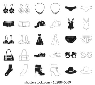 Clothes and accessories black,outline icons in set collection for design. Shoes and decoration vector symbol stock web illustration.