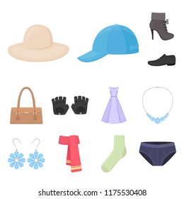 Clothes and accessories cartoon icons in set collection for design. Shoes and decoration vector symbol stock  illustration.