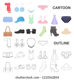 Clothes and accessories cartoon icons in set collection for design. Shoes and decoration vector symbol stock web illustration.