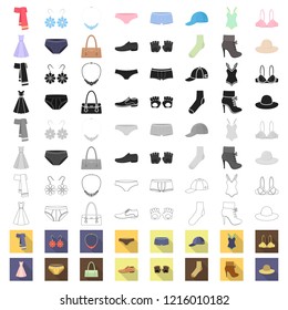 Clothes and accessories cartoon icons in set collection for design. Shoes and decoration vector symbol stock web illustration.