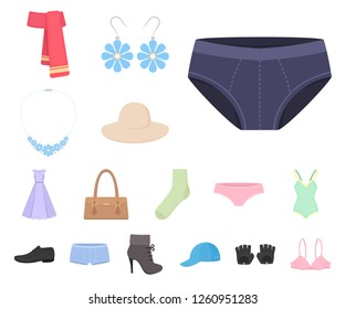 Clothes and accessories cartoon icons in set collection for design. Shoes and decoration vector symbol stock web illustration.