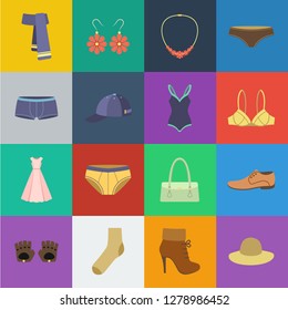 Clothes and accessories cartoon icons in set collection for design. Shoes and decoration vector symbol stock web illustration.