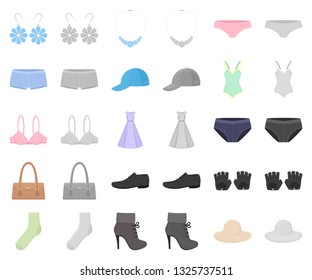 Clothes and accessories cartoon,monochrom icons in set collection for design. Shoes and decoration vector symbol stock web illustration.
