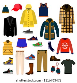 Clothes and accessories Fashion big icon set. Men clothes vector illustration icon set.