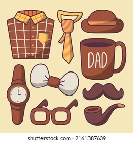 Clothes and accessories Fashion icon set for Man in drawing cartoon style, vector illustration