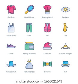  Clothes and Accessories Filled Line Icons - Vectors 