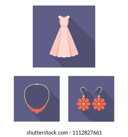 Clothes and accessories flat icons in set collection for design. Shoes and decoration vector symbol stock web illustration.