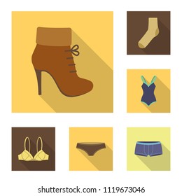 Clothes and accessories flat icons in set collection for design. Shoes and decoration vector symbol stock web illustration.