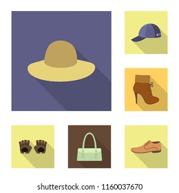 Clothes and accessories flat icons in set collection for design. Shoes and decoration vector symbol stock web illustration.