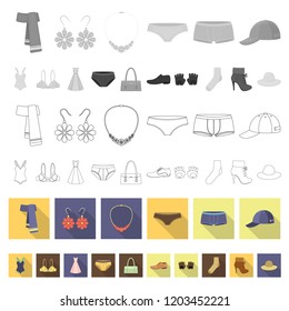Clothes and accessories flat icons in set collection for design. Shoes and decoration vector symbol stock web illustration.