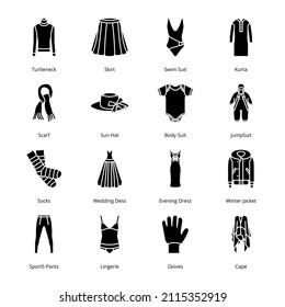 Clothes and Accessories Glyph Icons - Solid, Vectors