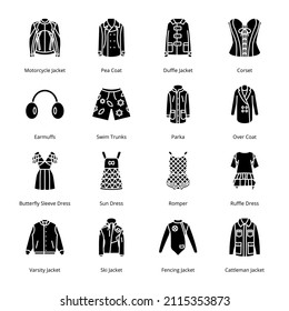 Clothes and Accessories Glyph Icons - Solid, Vectors