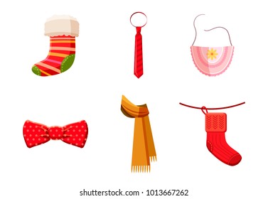 Clothes accessories icon set. Cartoon set of clothes accessories vector icons for web design isolated on white background