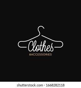 Clothes and accessories logo. Linear logo of clothes hanger on black background