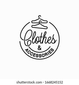 Clothes and accessories logo. Round linear logo of clothes hanger on white background