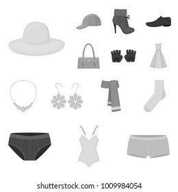 Clothes and accessories monochrome icons in set collection for design. Shoes and decoration vector symbol stock web illustration.