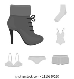 Clothes and accessories monochrome icons in set collection for design. Shoes and decoration vector symbol stock web illustration.