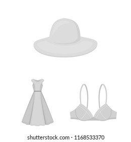 Clothes and accessories monochrome icons in set collection for design. Shoes and decoration vector symbol stock web illustration.