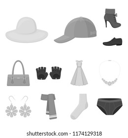 Clothes and accessories monochrome icons in set collection for design. Shoes and decoration vector symbol stock  illustration.