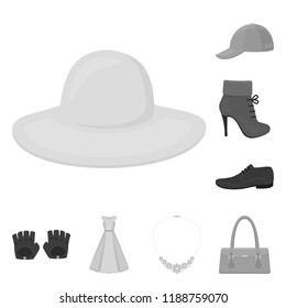 Clothes and accessories monochrome icons in set collection for design. Shoes and decoration vector symbol stock web illustration.
