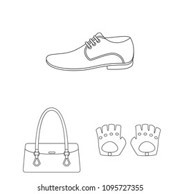 Clothes and accessories outline icons in set collection for design. Shoes and decoration vector symbol stock web illustration.